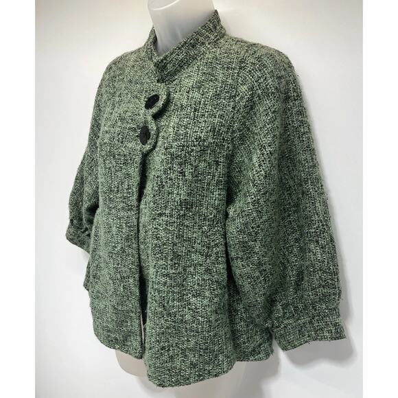 CMC Womans Sweater Cardigan Green Detail Woven Knit USA Made Size XS - Picture 3 of 6